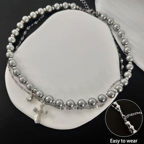 Buyongwant Cross Necklace Y2k Irregular Double layered Layered Diamond Set Zircon Trend Hip Hop Fashion Vintage Pendant Black in Saudi Arabia