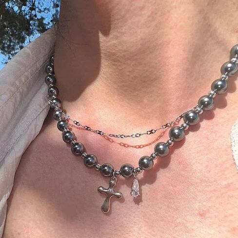 Buyongwant Cross Necklace Y2k Irregular Double layered Layered Diamond Set Zircon Trend Hip Hop Fashion Vintage Pendant Black in Saudi Arabia