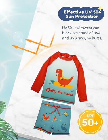 weVSwe Baby Swimsuit Boy UPF 50+ Rash Guard Shirt Trunk Set UV Protection Bathing Suit 0-6 Years in Kuwait