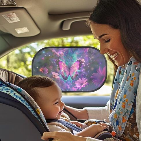 Bulopur Purple Butterfly 2 Pack Car Window Shades for Side Window UV Protection Breathable Sun Protection and Sun Shade Blocker Car Shades Back Windows Baby Cute Design in Saudi Arabia