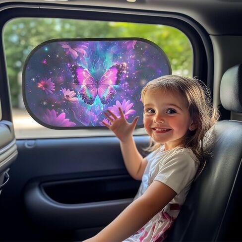 Bulopur Purple Butterfly 2 Pack Car Window Shades for Side Window UV Protection Breathable Sun Protection and Sun Shade Blocker Car Shades Back Windows Baby Cute Design in Saudi Arabia