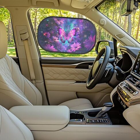 Bulopur Purple Butterfly 2 Pack Car Window Shades for Side Window UV Protection Breathable Sun Protection and Sun Shade Blocker Car Shades Back Windows Baby Cute Design in Saudi Arabia