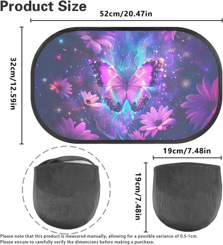 Bulopur Purple Butterfly 2 Pack Car Window Shades for Side Window UV Protection Breathable Sun Protection and Sun Shade Blocker Car Shades Back Windows Baby Cute Design in Saudi Arabia
