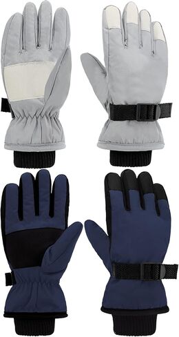 2 Pairs Kids Snow Gloves Waterproof Winter Ski Gloves Warm Unisex Gloves with Hook and Loop in Kuwait