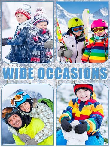 2 Pairs Kids Snow Gloves Waterproof Winter Ski Gloves Warm Unisex Gloves with Hook and Loop in Kuwait