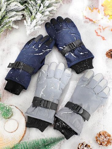 2 Pairs Kids Snow Gloves Waterproof Winter Ski Gloves Warm Unisex Gloves with Hook and Loop in Kuwait