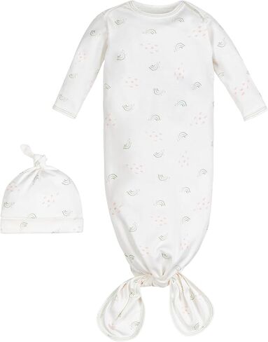 Under the Nile Organic Cotton Knotted Gown and Beanie Set, Shadow Floral. 0-3 Months in Kuwait