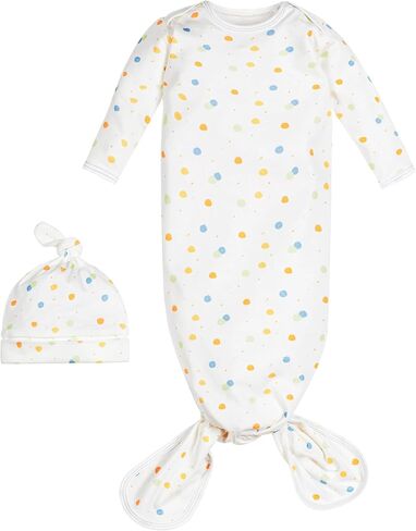 Under the Nile Organic Cotton Knotted Gown and Beanie Set, Shadow Floral. 0-3 Months in Kuwait