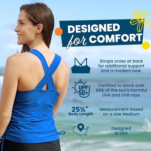 UV SKINZ Swim Tankini for Women - UPF 50+ Sun Protection, Modest Swim Tank Top, Swimsuit Top, Tankini Top with Bra Support - Forest Botanical - M in Saudi Arabia