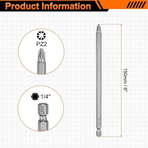 HARFINGTON PZ2 Screwdriver Bit 1/4" Hex Shank 100mm/4" Length Magnetic Phillips Slotted Hex Bits S2 Steel Screw Driver Bit Industrial Grade Electric Hexagon Drill Bits in Saudi Arabia
