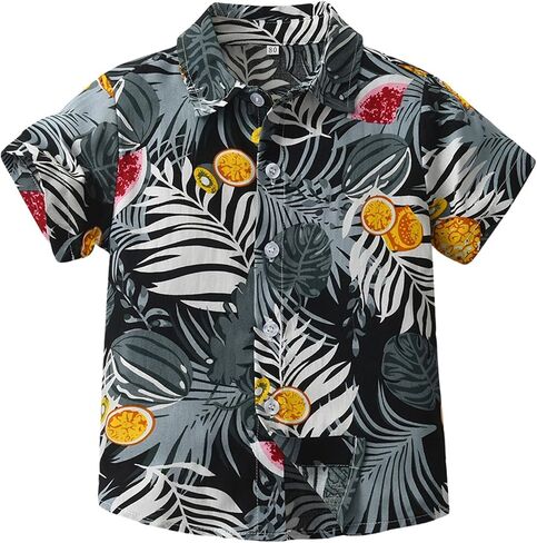 Boys Hawaiian Shirt Short Sleeve Tropical Beach Aloha Button Down Shirt Tees Cute Tops for Kids Toddler Summer Clothes in Kuwait