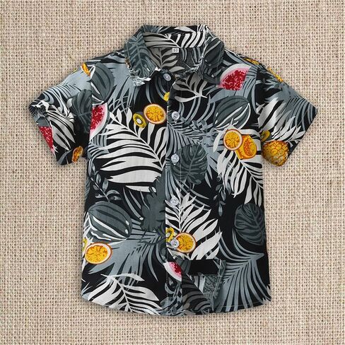 Boys Hawaiian Shirt Short Sleeve Tropical Beach Aloha Button Down Shirt Tees Cute Tops for Kids Toddler Summer Clothes in Kuwait