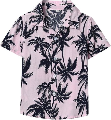 Boys Hawaiian Shirt Short Sleeve Tropical Beach Aloha Button Down Shirt Tees Cute Tops for Kids Toddler Summer Clothes in Kuwait