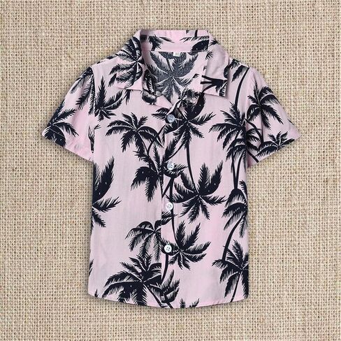 Boys Hawaiian Shirt Short Sleeve Tropical Beach Aloha Button Down Shirt Tees Cute Tops for Kids Toddler Summer Clothes in Kuwait