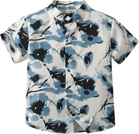 Boys Hawaiian Shirt Short Sleeve Tropical Beach Aloha Button Down Shirt Tees Cute Tops for Kids Toddler Summer Clothes in Kuwait