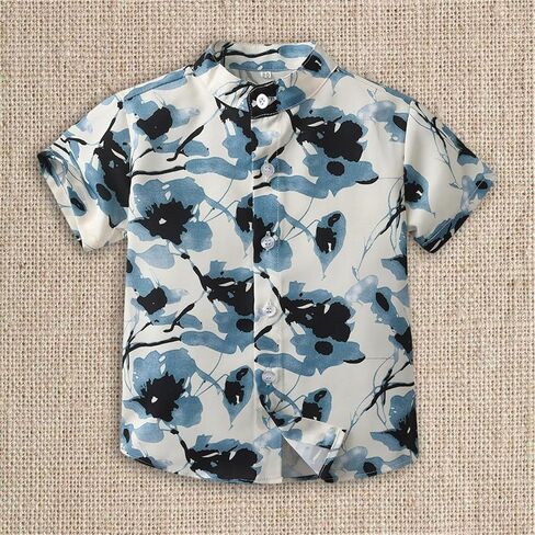 Boys Hawaiian Shirt Short Sleeve Tropical Beach Aloha Button Down Shirt Tees Cute Tops for Kids Toddler Summer Clothes in Kuwait