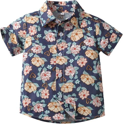 Boys Hawaiian Shirt Short Sleeve Tropical Beach Aloha Button Down Shirt Tees Cute Tops for Kids Toddler Summer Clothes in Kuwait