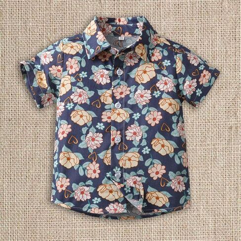 Boys Hawaiian Shirt Short Sleeve Tropical Beach Aloha Button Down Shirt Tees Cute Tops for Kids Toddler Summer Clothes in Kuwait