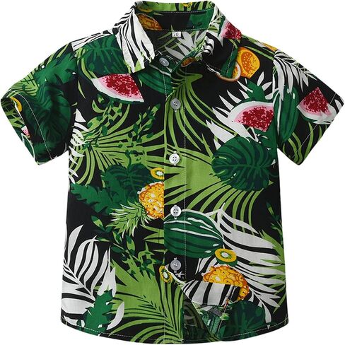 Boys Hawaiian Shirt Short Sleeve Tropical Beach Aloha Button Down Shirt Tees Cute Tops for Kids Toddler Summer Clothes in Kuwait