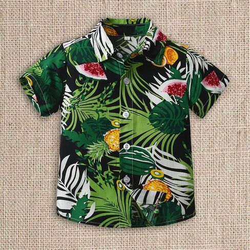 Boys Hawaiian Shirt Short Sleeve Tropical Beach Aloha Button Down Shirt Tees Cute Tops for Kids Toddler Summer Clothes in Kuwait