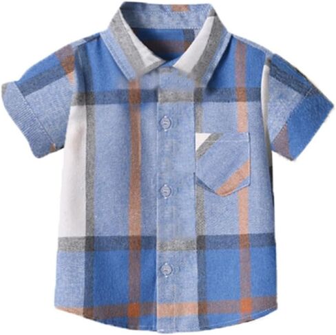 Toddler Baby Boys Classic Plaid Flannel shirt Short sleeve button down shirts Top Summer Casual Outwear Clothes in Saudi Arabia