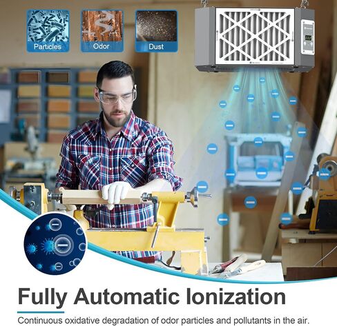 360° Woodshop Air Filtration System Woodworking - 1050/1350 CFM, Built-in Ionizer, with Strong Vortex Fan, Hanging Mode for Garage Works Shop, Shop Dust Collectors, Gray, Kingmaster F12D Pro in Saudi Arabia
