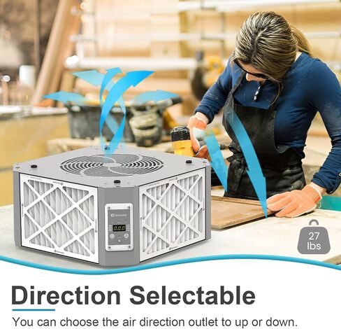 360° Woodshop Air Filtration System Woodworking - 1050/1350 CFM, Built-in Ionizer, with Strong Vortex Fan, Hanging Mode for Garage Works Shop, Shop Dust Collectors, Gray, Kingmaster F12D Pro in Saudi Arabia