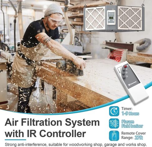 360° Woodshop Air Filtration System Woodworking - 1050/1350 CFM, Built-in Ionizer, with Strong Vortex Fan, Hanging Mode for Garage Works Shop, Shop Dust Collectors, Gray, Kingmaster F12D Pro in Saudi Arabia