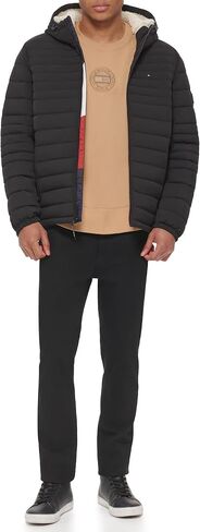 Tommy Hilfiger Men's Stretch Poly Hooded Packable Jacket with Sherpa Lining, Ice, Large in Saudi Arabia