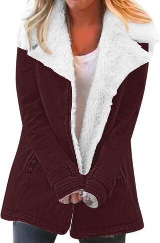 QWENTMTNTY Winter Coats for Women Fleece Lined Plus Size Sherpa Jacket Fashion Lapel Thicken Coat Thermal Outerwear Pockets in Kuwait