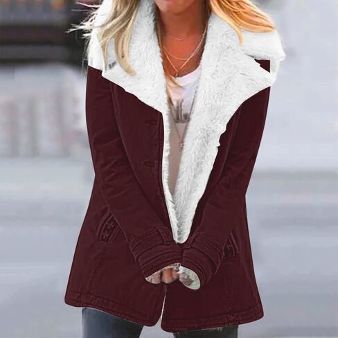 QWENTMTNTY Winter Coats for Women Fleece Lined Plus Size Sherpa Jacket Fashion Lapel Thicken Coat Thermal Outerwear Pockets in Kuwait