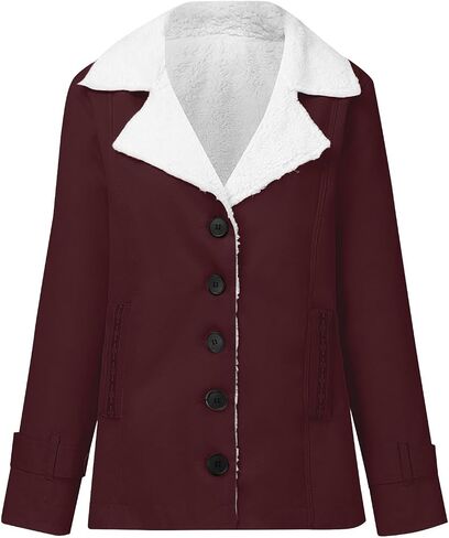 QWENTMTNTY Winter Coats for Women Fleece Lined Plus Size Sherpa Jacket Fashion Lapel Thicken Coat Thermal Outerwear Pockets in Kuwait