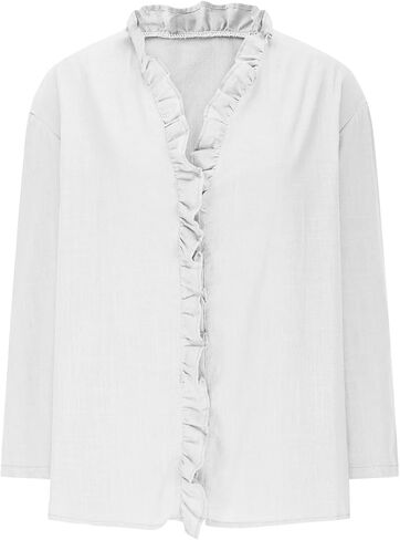 زر القميص لأسفل للنساء من الكتان القطن غير الرسمي 3/4 كم من LOW hem Blouse Bluse Trim in Kuwait
