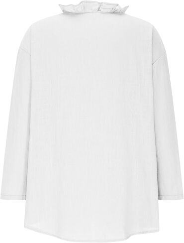 زر القميص لأسفل للنساء من الكتان القطن غير الرسمي 3/4 كم من LOW hem Blouse Bluse Trim in Kuwait