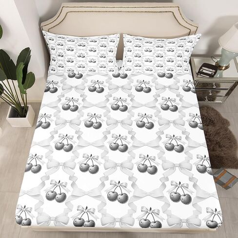 jejeloiu Bowknot Fitted Sheet Full Size Kids Cute Kawaii Bedding Set for Boys Girls Teens Baby Pink Bed Sheets Set in Kuwait