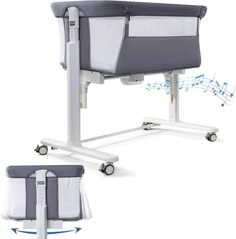 Electric Bassinet for Baby, 3 Speeds Automatic Rocking Bassinets with All mesh, 5 Height Adjustment Bedside Crib for Nweborn, 8 Music, Wheels, Light Grey in Kuwait