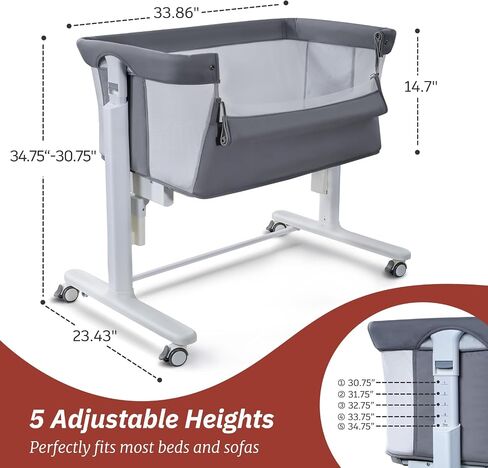 Electric Bassinet for Baby, 3 Speeds Automatic Rocking Bassinets with All mesh, 5 Height Adjustment Bedside Crib for Nweborn, 8 Music, Wheels, Light Grey in Kuwait