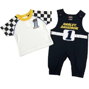Harley-Davidson Baby Boys' 2-Piece Knit Racing Tee & Overalls - Black/White