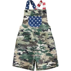 4th of July Baby Boy Girl Outfits Toddler American Flag Overall Shorts Camouflage Sleeveless Denim Romper Clothes