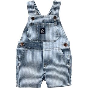 OshKosh B'Gosh Baby Boys' Hickory Striped Soft Denim Knit Shortalls with Adjustable Straps, Blue, White (Size 2T-5T) (4T)
