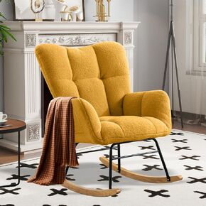 Rocking Chair Nursery with Foot Rest,Upholstered Glider Chair with High Backrest, Rocker Accent Armchair with Solid Wood Legs for Nursery Bedroom Living Room（Light Green）