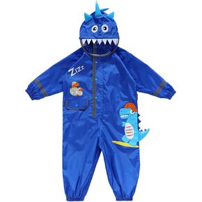 Kids Cute Cartoon Dinosaur Raincoats Baby Raincoat Overall Rain Jumpsuit Button Elastic Waterproof Reusable Eva Jacket