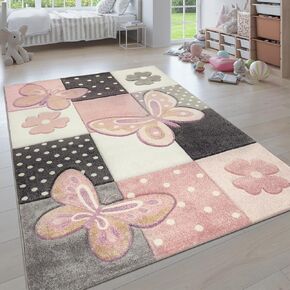 Children Room Rug Pastel Colours Butterflies Check Pattern Spots Flowers Colourful, Size: 7'10" x 11'2"