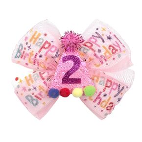 Baby Girls Pink Birthday Hair Bow Clip 2 3 4 5 6 Years Sprinkle Tulle Decorations Confetti Ice Cream Party Pink Hair Accessories for 2nd Birthday