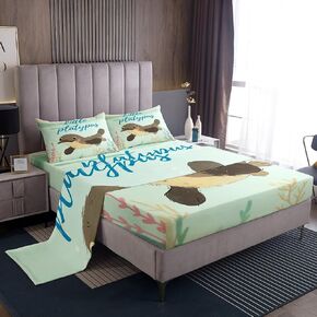 Erosebridal Axolotl King Bed Sheets Set for Toddler Girls, Newt Cartoon Animal Sheets Ocean World Underwater Bedding Sets for Kids Boys Sea Life Marine Kawaii Sheet Sets with 2 Pillowcases