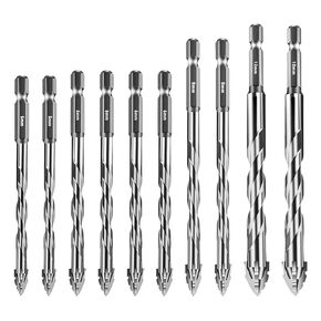 Four-Flute Sawtooth Eccentric Drill Bit, Multifunction Drill Bit Set High Hardness Skewed Head Eccentric Drill (Silver,10PC: 5/5/6/6/6/6/8/8/10/12MM)