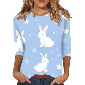 Blouses for Women Dressy Casual with 3/4 Length Sleeve Soft Lightweight Tops with Crew Neck Smocked Cuffs Blouses