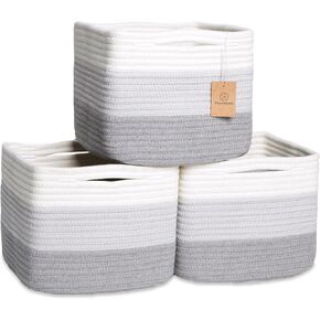 NaturalCozy Storage Cubes 9"x9"x7"Cotton Rope Woven Baskets for Organizing 3-Pack | 9 Inch Cube Storage Bin | Small Basket for Shelf Nursery, Pantry, Decorative Plant, Bathroom Closet, Toy Gift