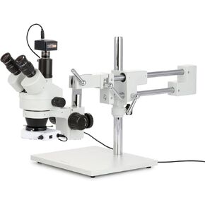 AMSCOPE SM-4T-80S-M المجهر التثريري التثريري التثريبي الرقمي ، و WH10X العدسة ، وتكبير 7x-45x ، وهدف تكبير 0.7x-4.5x ، وضوء حلقة LED 80-bulb ، وموزقة مزدوجة الذراع ، و 90 فولت-265V