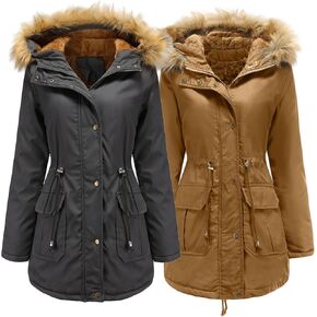 DGHM-JLMY 1/2 Pack Women's Mid-Length Military Parka Hood Down Jacket Thicken Fleece Lined Outerwear Faux Fur Coat